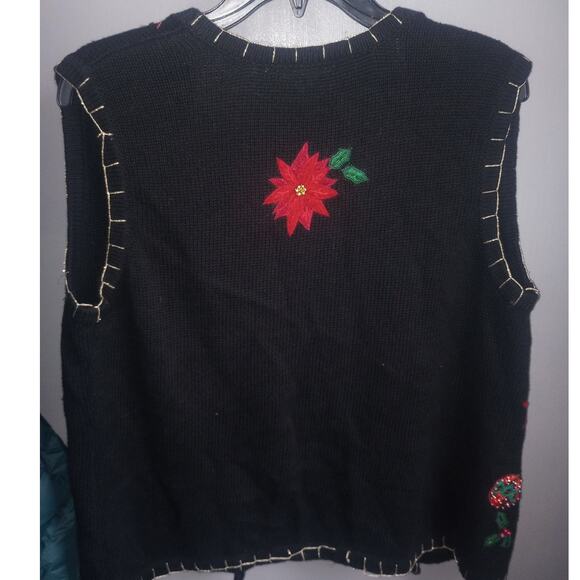 Women's Poinsettia VTG Ugly Christmas Sweater Holiday Vest Beaded Med - Picture 3 of 3